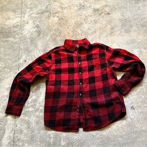 Red and Black Plaid Flannel Button Up Shirt